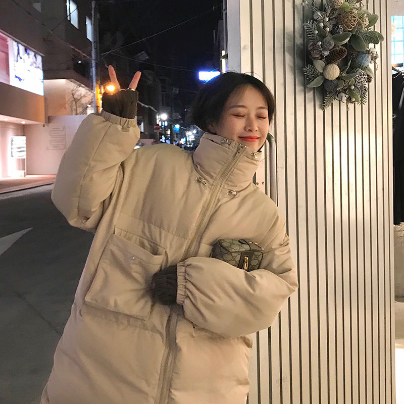 JuneLove Women's Oversize Over Knee Long Warm Coat Vintage Winter Cotton-Padded Jacket Parkas Casual Korean Female Thick Outwear 201217