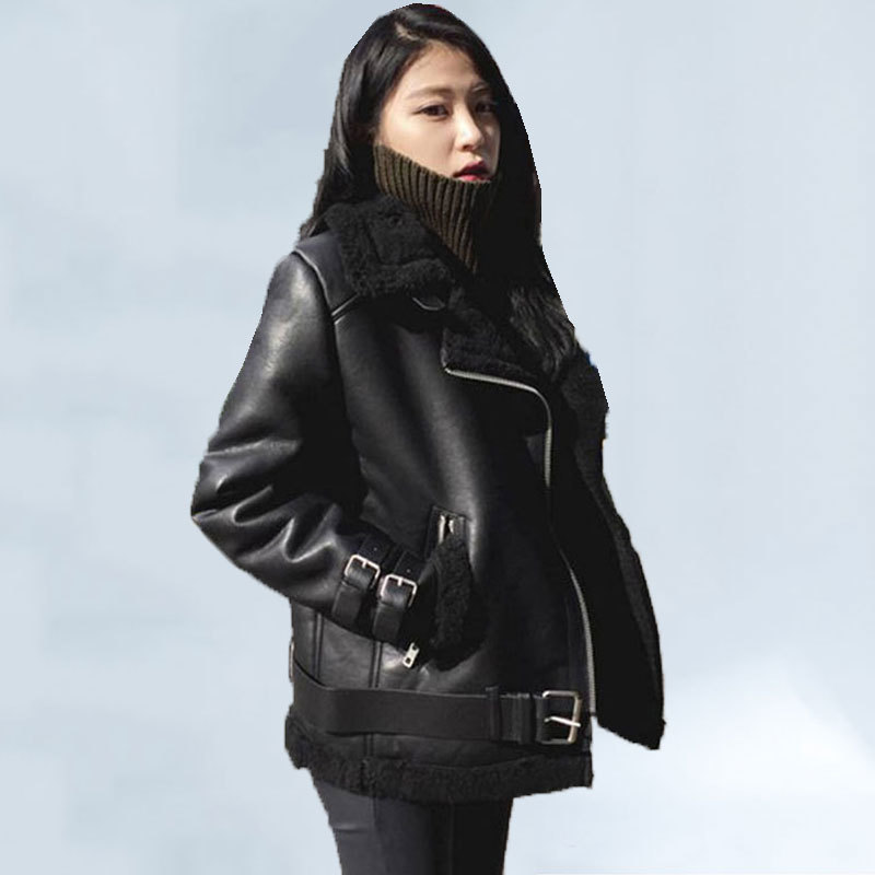 Plus Velvet Thick BF Wind Winter Short Jacket Women Korean Motorcycle Jacket PU Leather One Lamb Wool Jackets Female 328 201020