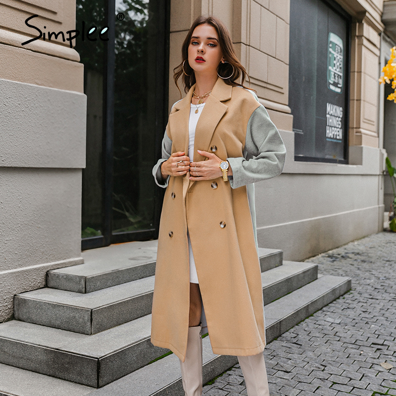 Simplee Elegant camel woman wool coat long Causal winter fashion womens coats jacket High street split warm autumn coat 201103