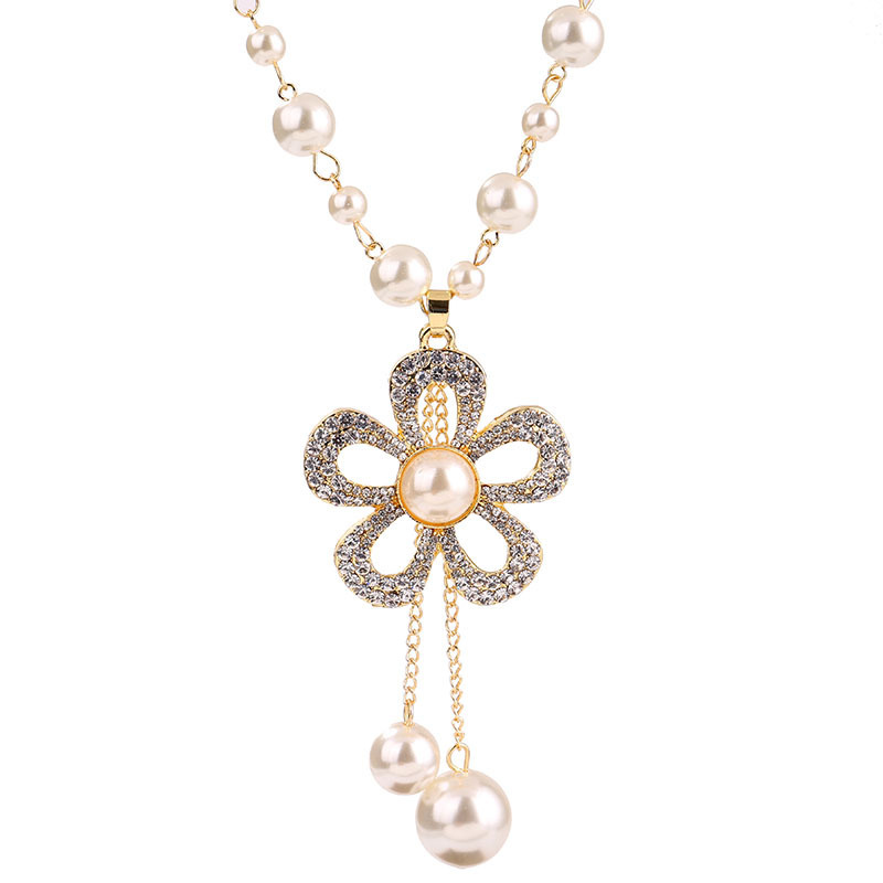 Women's long pearl necklace fashion crystal tassel pendant hanging chain autumn and winter accessories GD1150