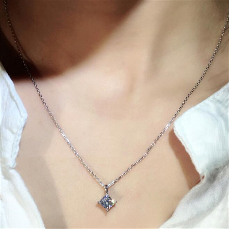 Sterg Sier Solitaire Pendant Necklace | Princess-Cut White Topaz CZ Dia