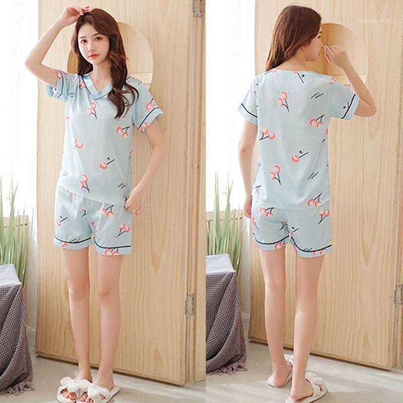 Women Summer Imitation Silk Pajamas Set V-Neck Pullover Tops Shorts Sleepwear Sweet Floral Cherry Print Loose Loungewear1
Women Summer Imitation Silk Pajamas Set V-Neck Pullover Tops Shorts Sleepwear Sweet Floral Cherry Print Loose Loungewear1
