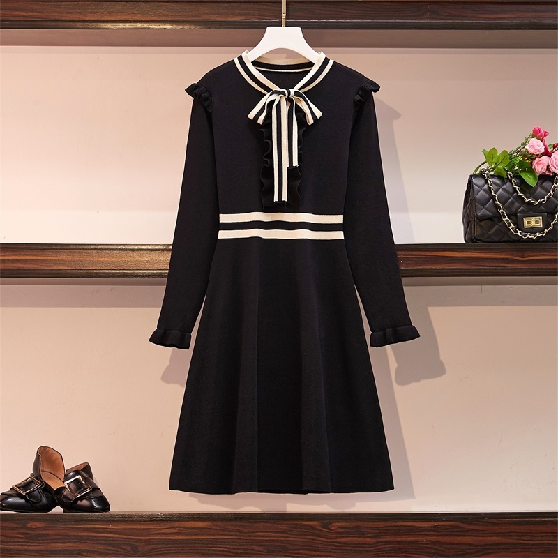 Elegant Long Sleeve Ruffles Knitted Dress Women Bow Collar Striped A-Line Dress Female Autumn Winter Short Sweater Dress 201110, Red
Elegant Long Sleeve Ruffles Knitted Dress Women Bow Collar Striped A-Line Dress Female Autumn Winter Short Sweater Dress 201110, Red