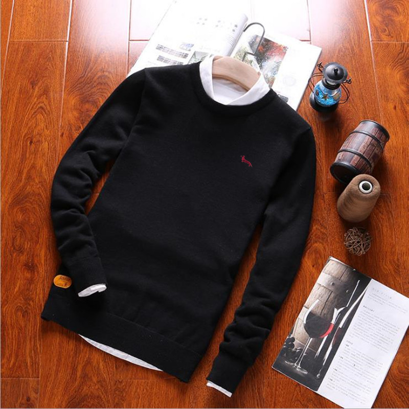 Mens Sweaters New Autumn Winter Men Sweater Cotton Pullovers Long Sleeve O-neck Embroidery M L XL 2XL 3XL White Red Black 201026