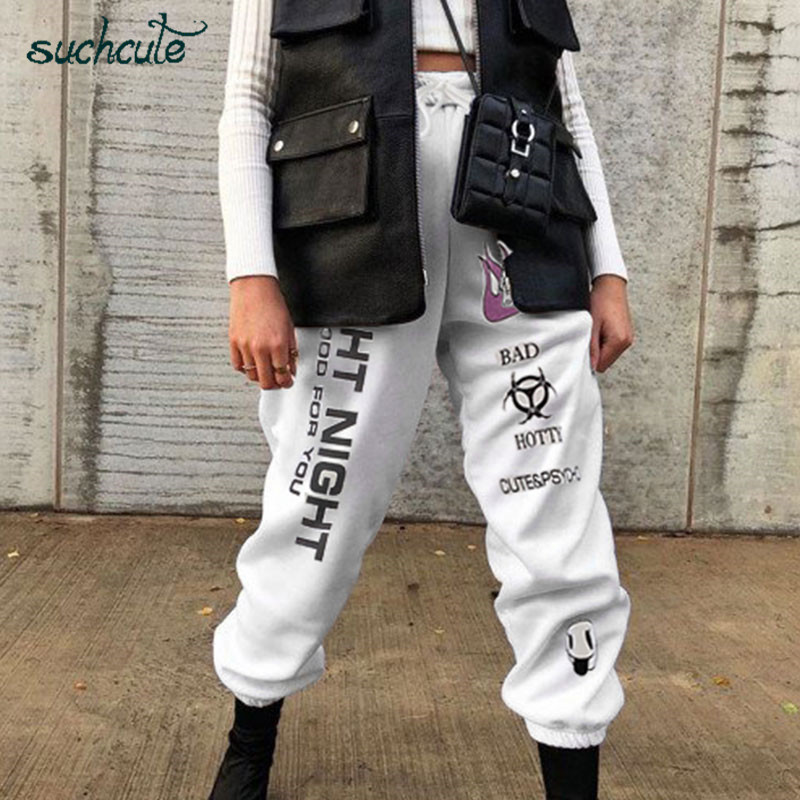 SUCHCUTE Women Pants Elastic Waist Thick Harem Pants Pantalon Gothicfemme Punk Female Hoodies Trousers Harajuku Pantalones Mujer 201228