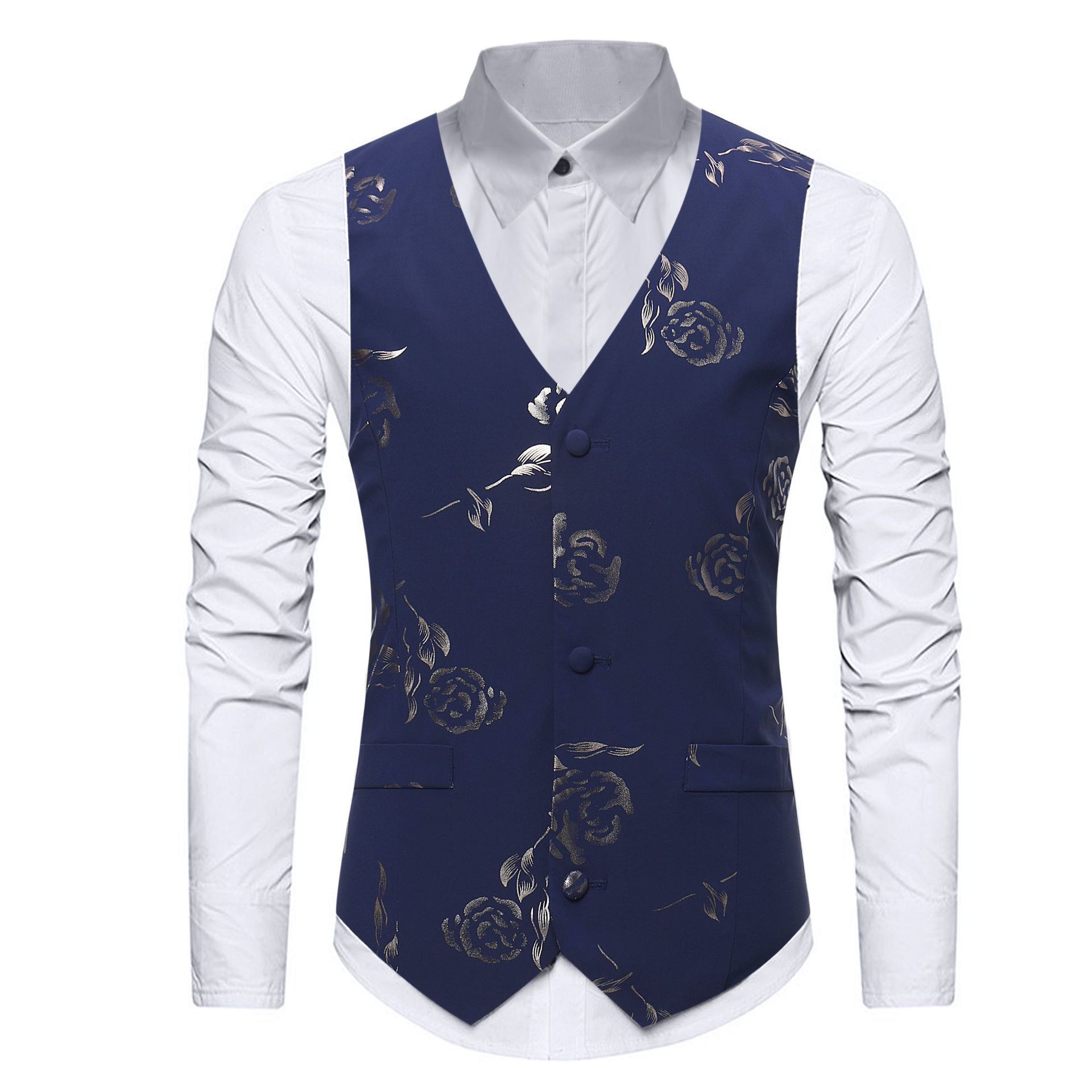 Red Bronzing Rose Floral Print Men Vest Wedding Party Prom Vests for Men Bridegroom Groomsmen Mens Waistcoat Gilet Male 201106