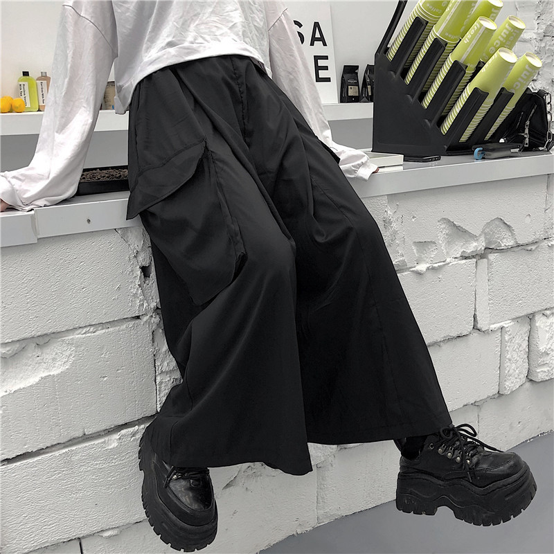 Harajuku Streetwear Korean cargo pants Women Man Summer Hip Hop Harem Wide pants Vintage Kimono Japan Loose black trousers 201106