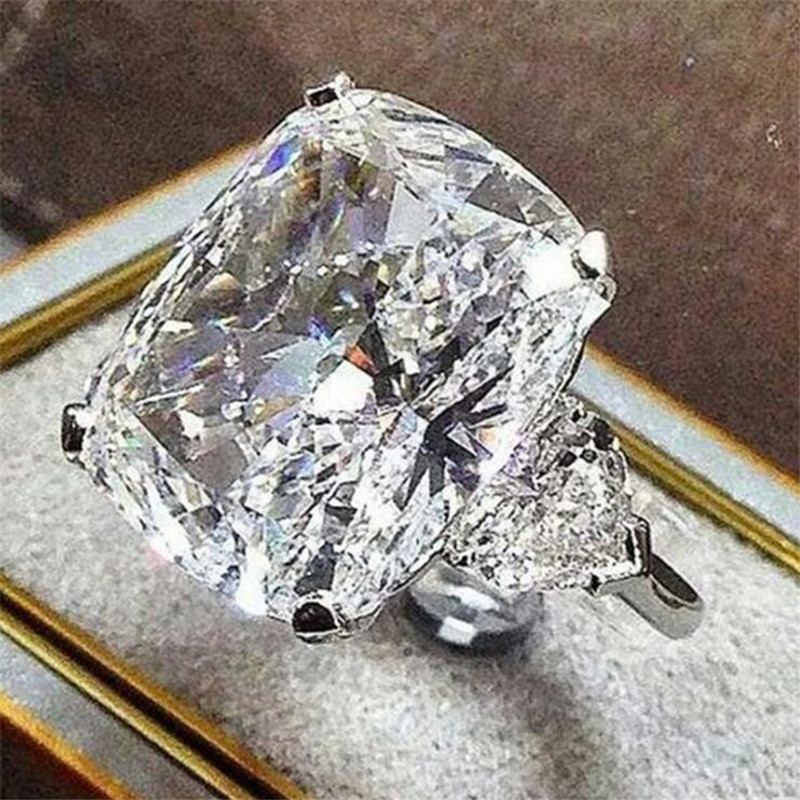 Choucoong Unique Luxury Jewelry 925 Sterling Silver Large Cushion Shape 5A Zircon CZ Diamond Eternity Women Wedding Band Ring For Lover Gift