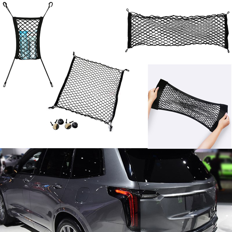 For Cadillac XT6 2019-2023 Car Auto vehicle Black Rear Trunk Cargo Baggage Organizer Storage Nylon Plain Vertical Seat Net