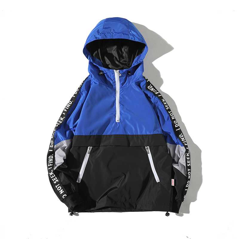 Legible Patchwork Black Pullover Jacket Fashion Tracksuit Casual Coat Men Windbreaker Hip Hop Streetwear Hooded Jackets Men T200102