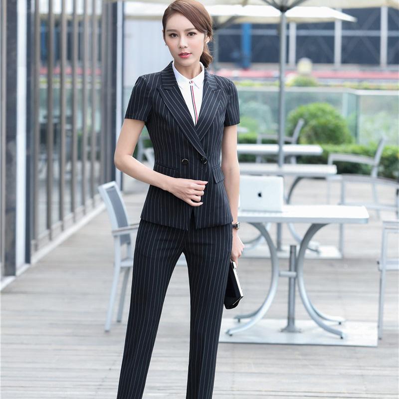 Women Summer Striped Business Suits Ladies Formal Styles Professional 2 Piece Jackets Pants Sets Office Work Trousers Blazer, Black
Women Summer Striped Business Suits Ladies Formal Styles Professional 2 Piece Jackets Pants Sets Office Work Trousers Blazer, Black