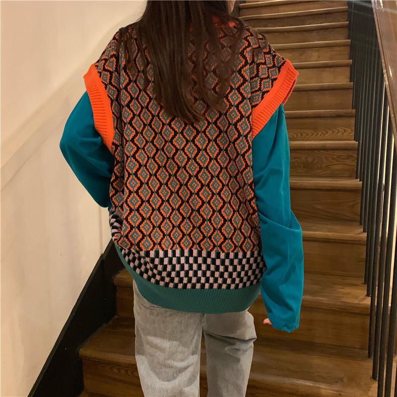 New Colorful Vests Women Fall Casual Loose V-neck Knit Pullovers Sleeveless Female Street Style Hit Color Knitted Waistcoats, Orange
New Colorful Vests Women Fall Casual Loose V-neck Knit Pullovers Sleeveless Female Street Style Hit Color Knitted Waistcoats, Orange