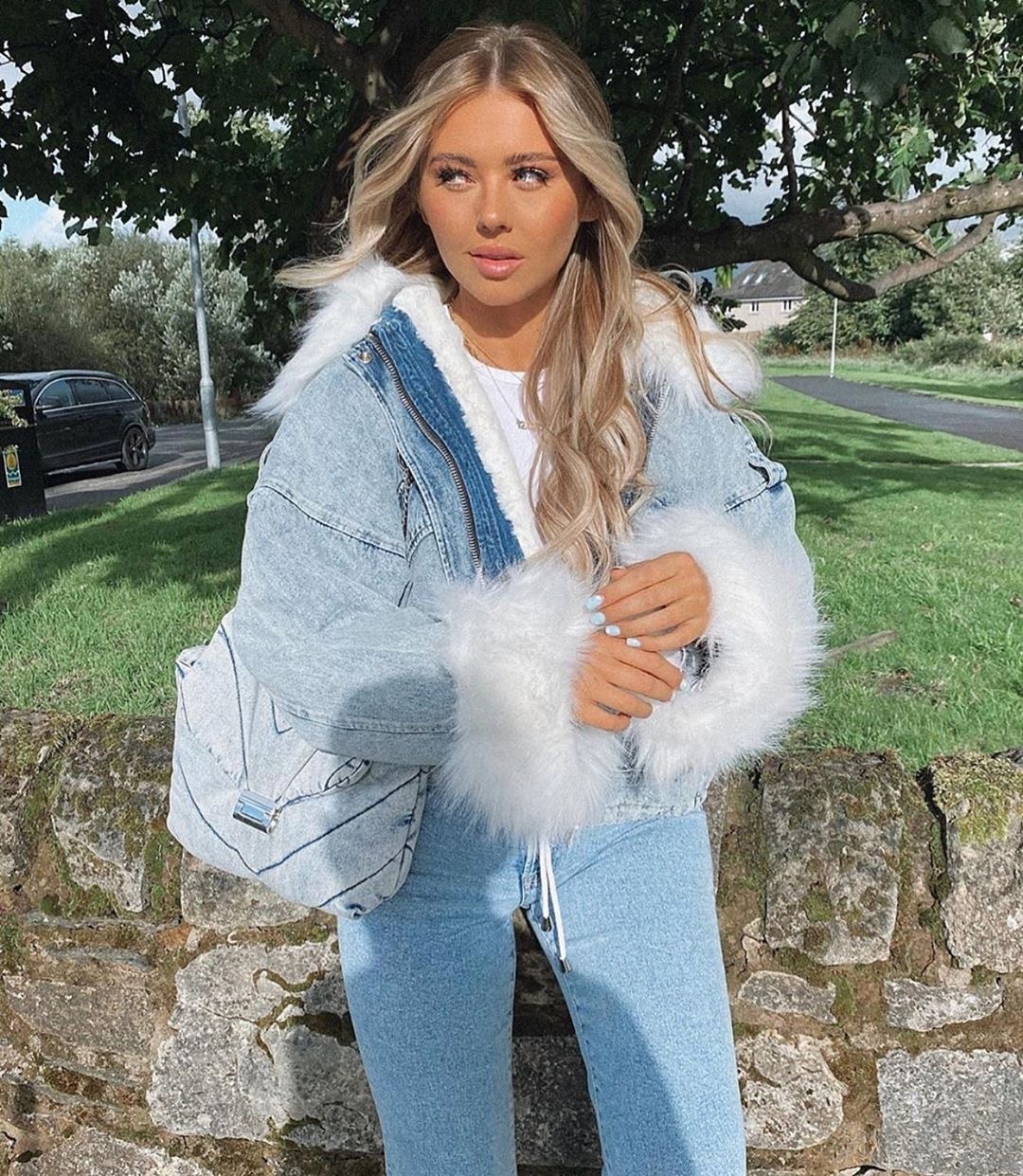Women Denim Jacket Faux Fur Collar Long Sleeve Casual Thick Winter Outwear Loose Streetwear Woolen Elegant B2