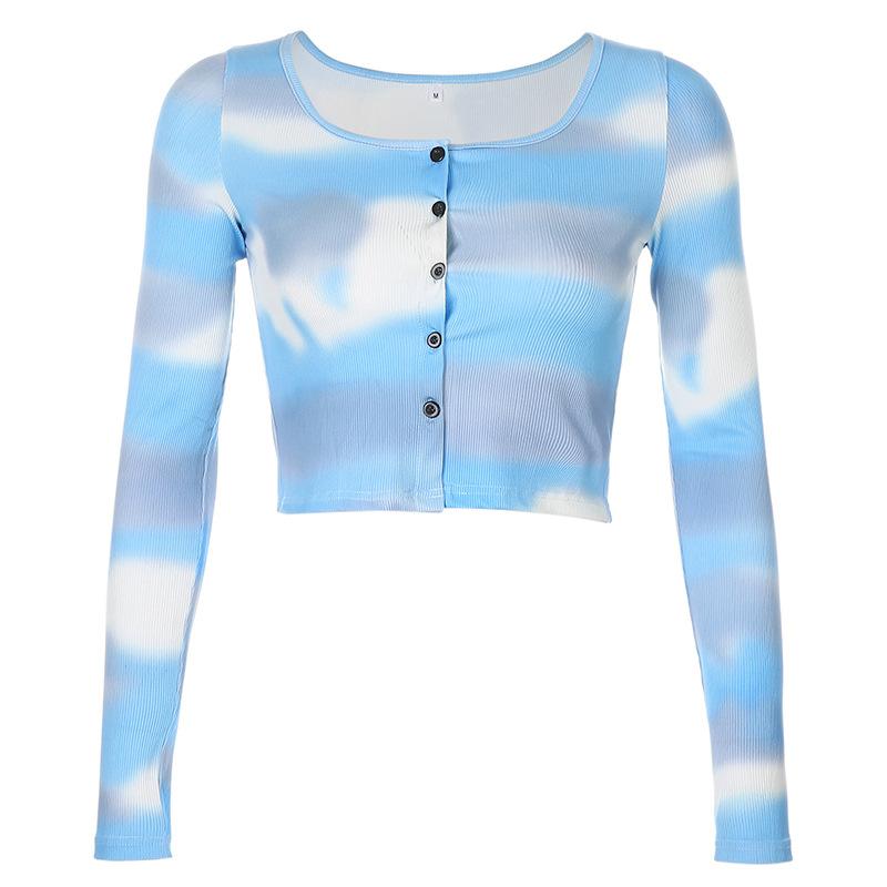Tie Dye Print Casual T-shirt Women Autumn Knitted Buttons Cardigan Streetwear Tshirts Female Harajuku Retro Tops, Blue
Tie Dye Print Casual T-shirt Women Autumn Knitted Buttons Cardigan Streetwear Tshirts Female Harajuku Retro Tops, Blue