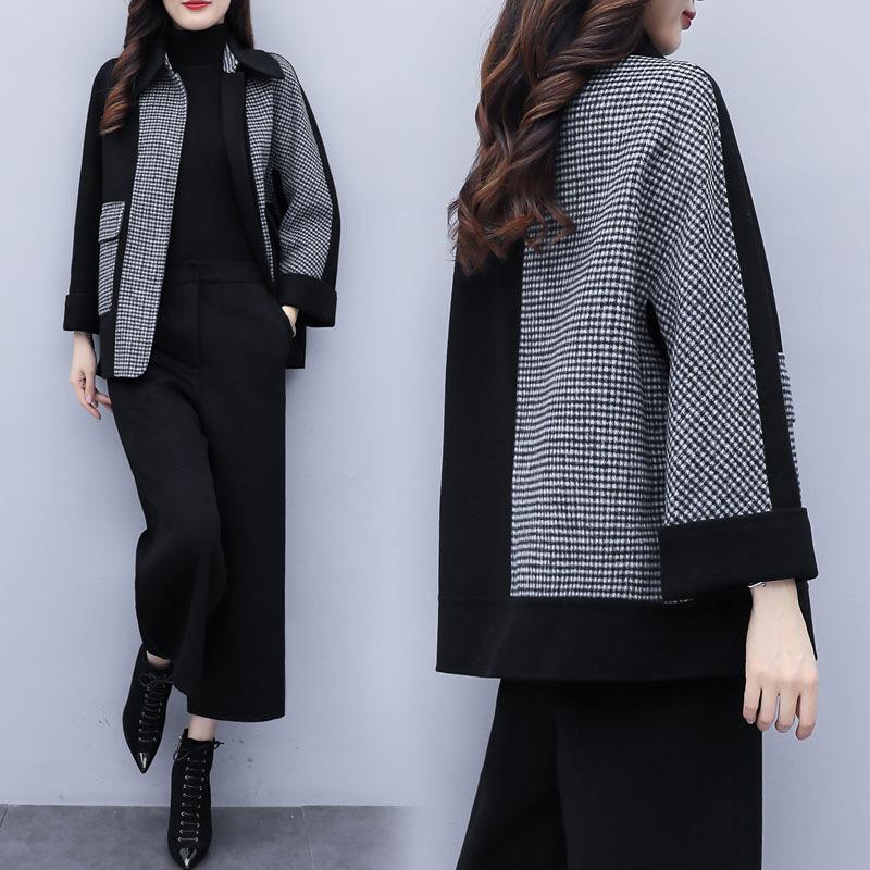 Woolen Elegant Two Piece Sets Outfits Women Plus Size Short Coat and Wide Leg Pants Suits Autumn Winter Office Fashion Sets, Black
Woolen Elegant Two Piece Sets Outfits Women Plus Size Short Coat and Wide Leg Pants Suits Autumn Winter Office Fashion Sets, Black