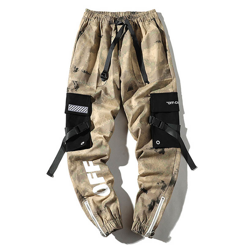 April MOMO Hip Hip Streetwear Men's Camouflage Joggers Pants Ribbons Cotton Cargo Pant Trousers Elastic Waist Harem Pants 201126wtt