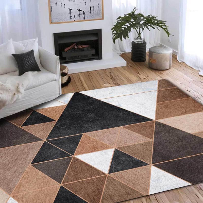 Living Room Area Rugs Brown Geometric Modern Tapete Bedroom Bedside Carpet and Rug Soft Children Study Room Non-Slip Floor Mat1, Carpet1
