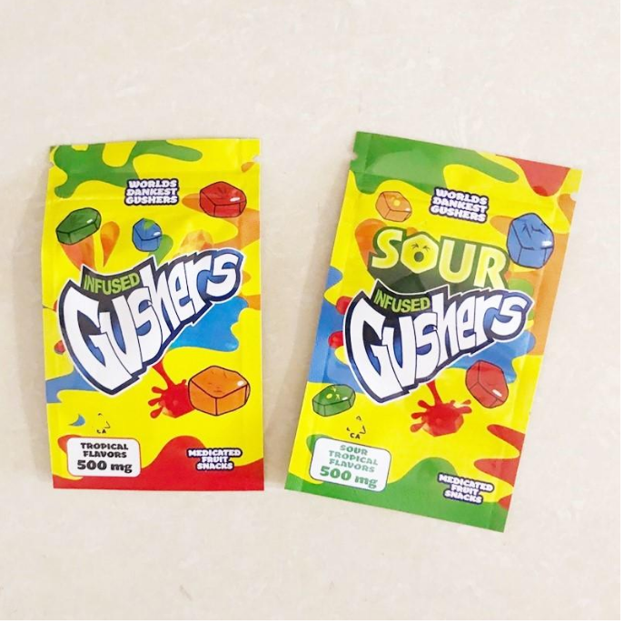 Worlds Dankest Medicated Fruit Snack 500MG Gusher Bags Tropical And Sour Tropical Flavors Edibles Gummies Packaging Mylar Bags 2021 
Worlds Dankest Medicated Fruit Snack 500MG Gusher Bags Tropical And Sour Tropical Flavors Edibles Gummies Packaging Mylar Bags 2021