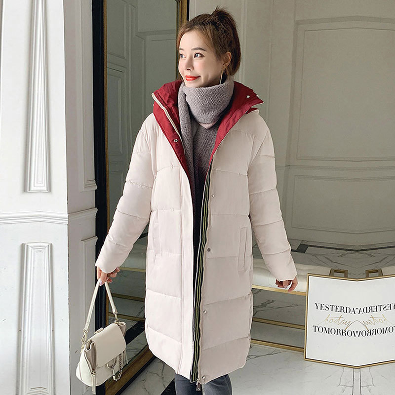 Medium Long Hooded Down Parka Coat Fashion Winter Jacket Women Slim Thick Warm Casual Parkas Female Office Lady 201017
