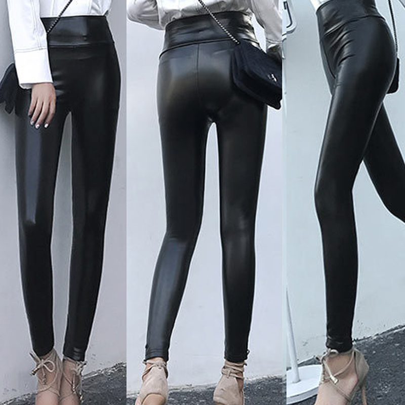 New Arrival Stretch Fit Black Summer PU Leather Shaper High Waist Leggings Pants for Women Autumn Winter Sexy Elastic Trousers 201111