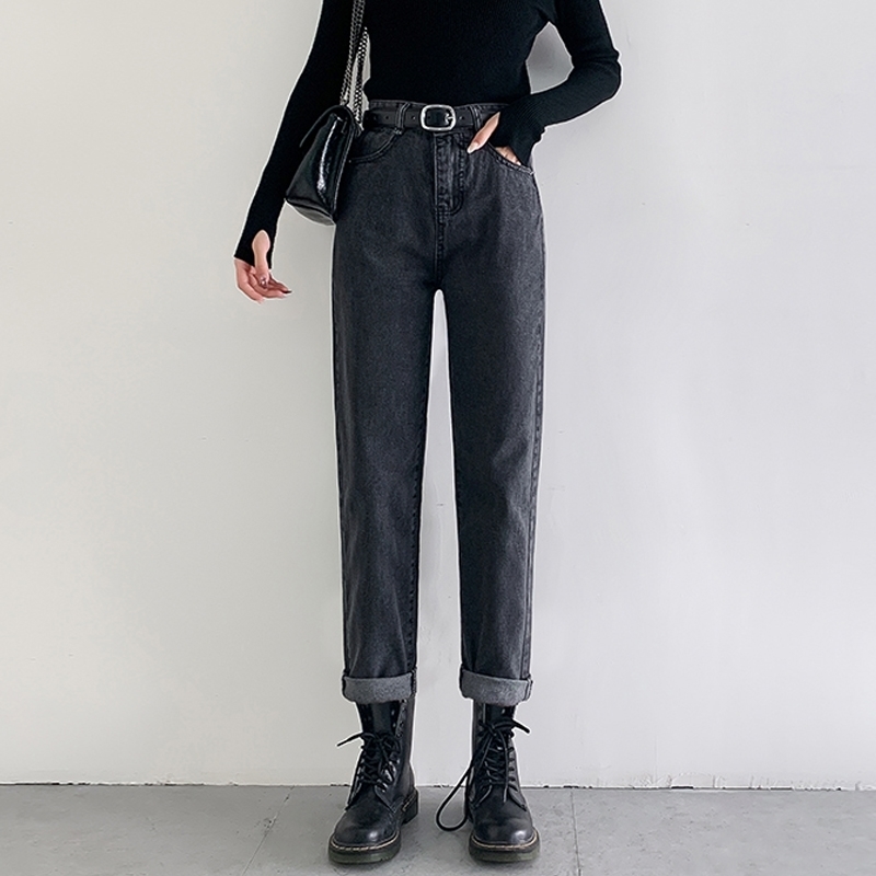 Vintage Straight Harem Jeans Women Plus Size High Waist Retro Mom Boyfriend Jeans Femme Black Blue Retro Denim Pants 201029