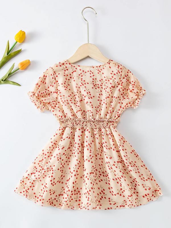 Toddler Girls Ditsy Floral Print Shirred Frill Trim Dress SHE
