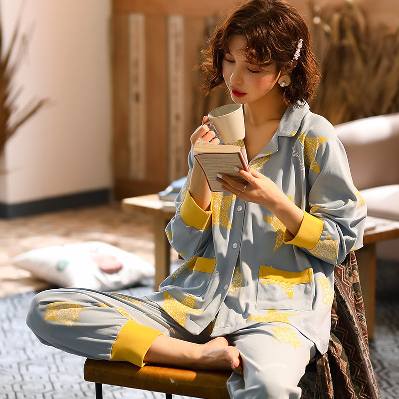 Fast Shipping Cotton Women's Pajamas Set Autumn Winter Pyjamas Cartoon Sleepwear Sexy Home Clothes For Women Lingerie 201113