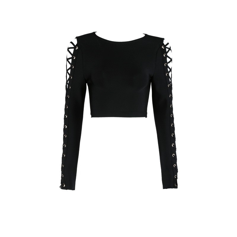 Top Quality HL Celebrity 2 Pieces Set Black Long Sleeve Knee Length Rayon Bandage Dress Cocktail Party Dress 201127