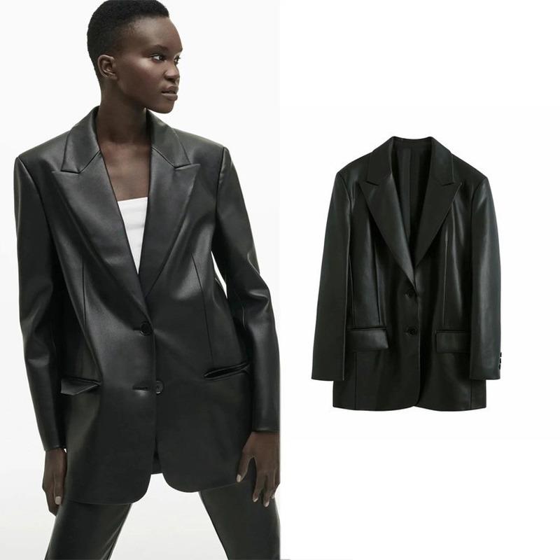 Faux Leather Suit Leather Loose Jackets Winter Women Single Breasted Blazer Women Set Blazer Black Suit Set 2020
Faux Leather Suit Leather Loose Jackets Winter Women Single Breasted Blazer Women Set Blazer Black Suit Set 2020
