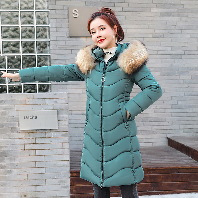 Fashion mid-length down padded jacket women's jacket woman in the park winter coat thick padded coat new big fur collar 201019