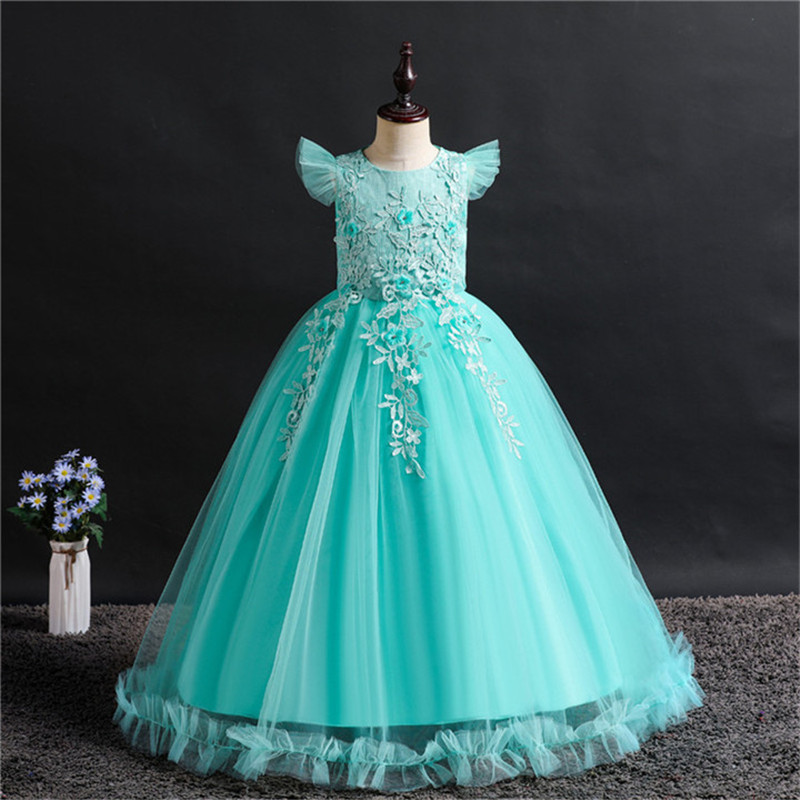 Fancy Princess Party Dresses for Girls Long Sleeveless Flower Party Ball Gown Evening Dresses Kid Prom Wedding Children Dress F1130