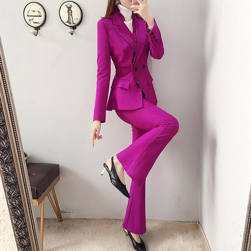 2020 spring new suit female Korean elegant suit flared pants two-piece pants women blazer Korean women's1, Purple 
2020 spring new suit female Korean elegant suit flared pants two-piece pants women blazer Korean women's1, Purple