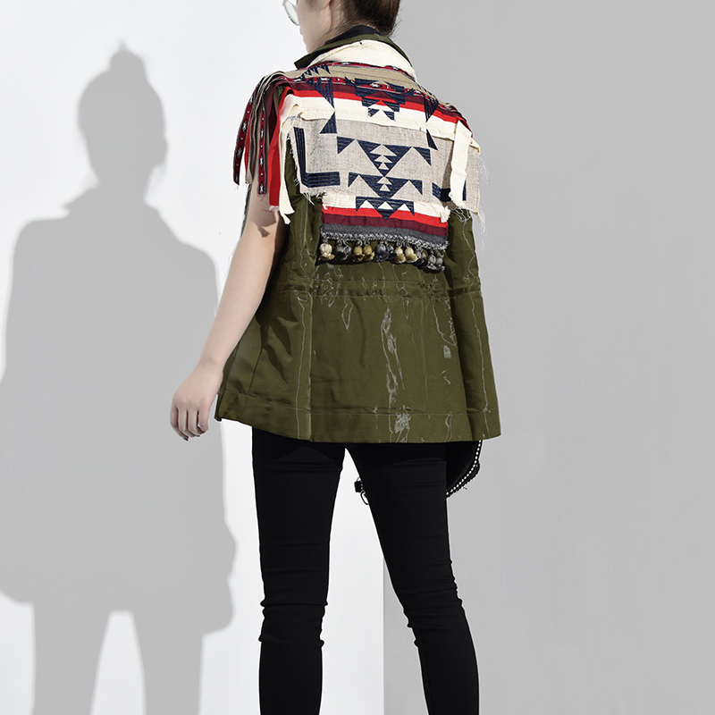 EAM Spring Autumn Lapel Sleeveless Embroidery Spliced Hit Color Loose Big Size Personality Vest Women Fashion QJ016 201102