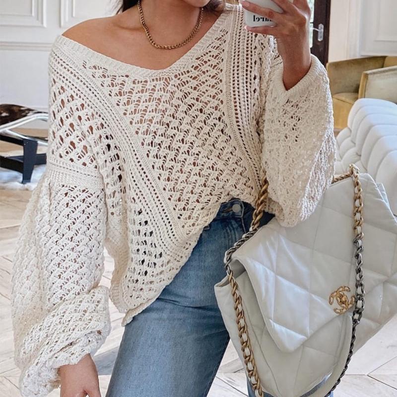 New Women Spring Autumn Thin Knit Sweater Tops Female Loose Fit V-Neck Print Type Hollow Knitted Long SLeeve Oversized Pullover, White
New Women Spring Autumn Thin Knit Sweater Tops Female Loose Fit V-Neck Print Type Hollow Knitted Long SLeeve Oversized Pullover, White