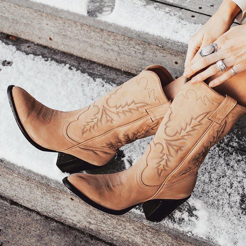 Women Boots PU Leather Slip on Retro Casual Womans Booties Gladiator High Heel Shoes Ladies Fashion Botas Mujer Invierno TW619, Gray