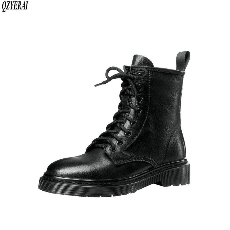 QZYERAI black Genuine leather boots Female boots Women's Autumn and winter Women's shoes Size 34-40