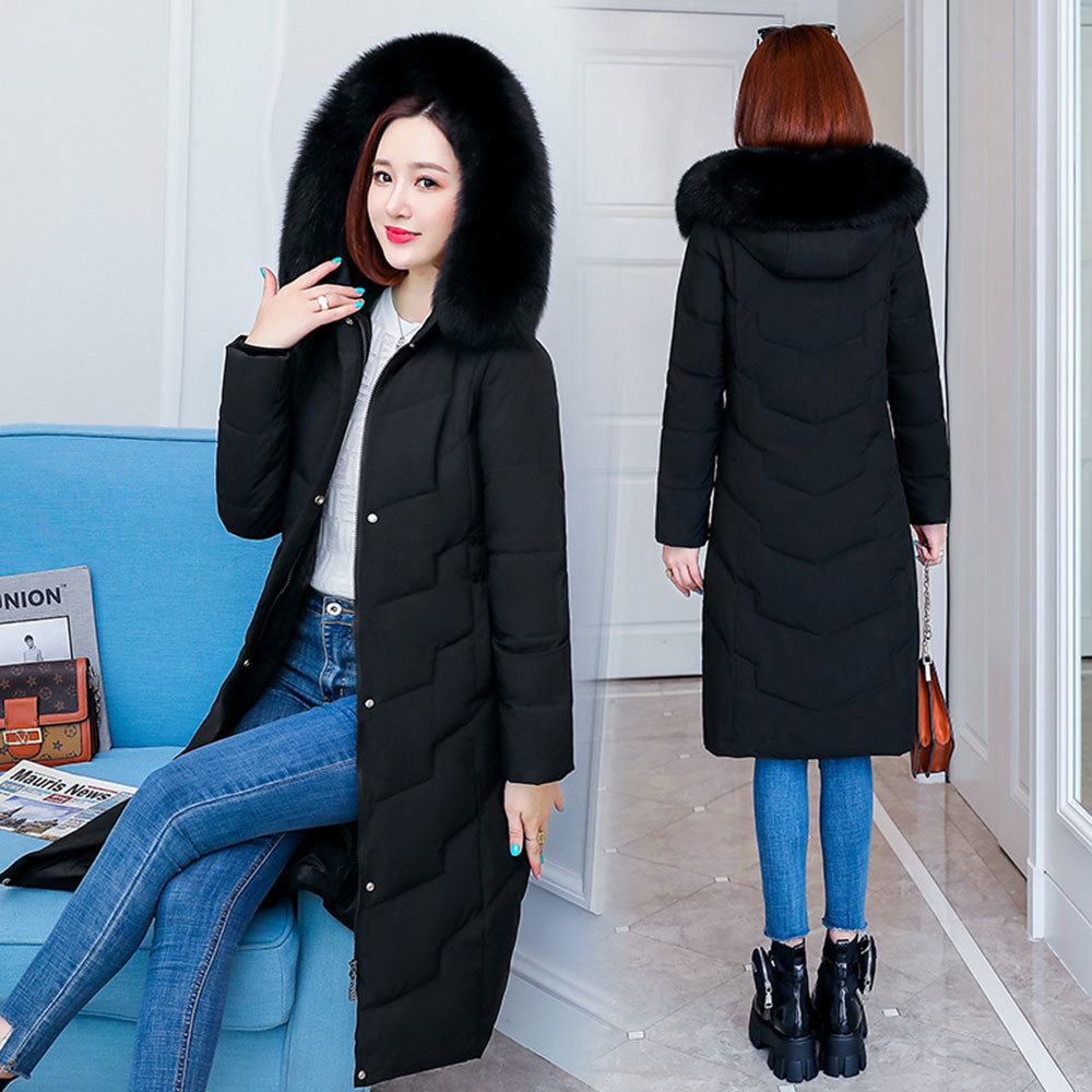 PinkyIsBlack Fashion Winter Jacket Women Big Fur Hooded Thick Down Parkas Long Female Jacket Coat Slim Warm Winter Coat Outwear 201019