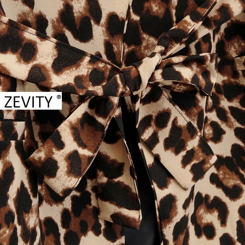 Zevity New women vintage leopard print blazer notched collar office ladies bow sashes causal stylish outwear suit coat tops C539 201114