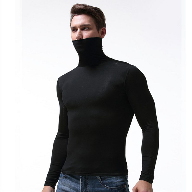 men tshirt man t shirt sexy slim tight turtleneck t shirts tops mens modal long sleeve t-shirt free match thermal t-shirts 201202