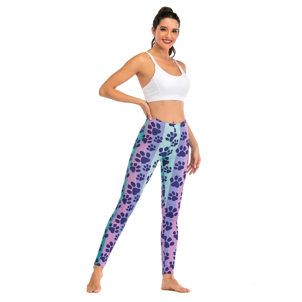 Women Fashion Legging Colorful Striped Dog Footprints Printing leggins Sexy Slim legins High Waist Leggings Woman Fitness Pants 201203
