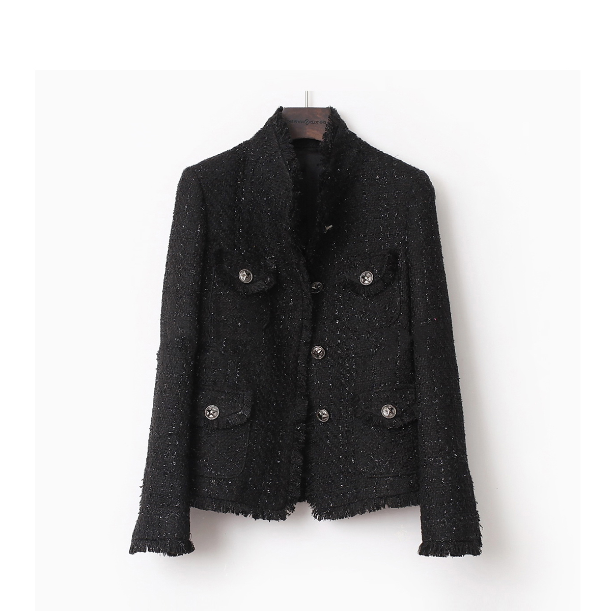 Black tweed women jacket spring / autumn / winterwomen's jacket coat classic coat new classic jacket Ladies 201017