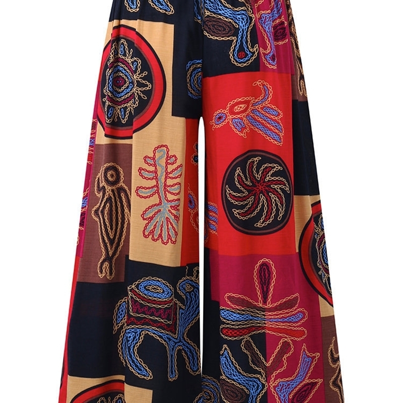 Vintage Print Women Wide Leg Pants Harajuku Fashion Cotton Linen Trouser Clothes Streetwear Plus Size Sweatpants Woman 201109