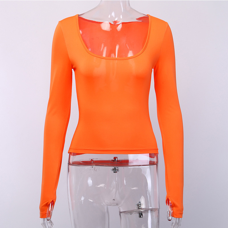 Sexy Blouses Women's Fashion New Neon Long Sleeve Deep O Neck Female Tunic Slim Autumn Short Shirt Solid Womens Tops And Blouses 201125