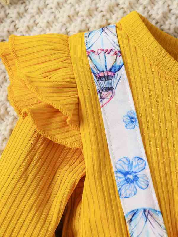 Baby Hot Air Balloon & Floral Print Bow Front Combo Bodysuit Dress With Headband SHE