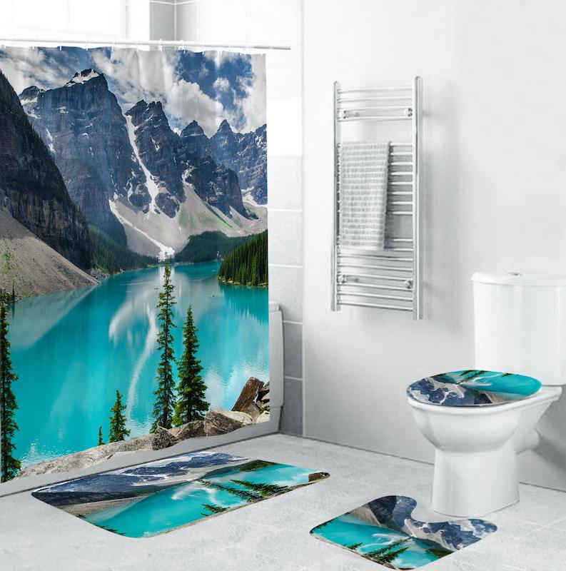 4 Days Lake View Bath Curtain Base Carpet Cover Toilet Seat Mat Bath Mat Set For Bathroom Decoration 
4 Days Lake View Bath Curtain Base Carpet Cover Toilet Seat Mat Bath Mat Set For Bathroom Decoration