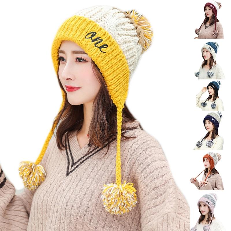 Women Winter Chunky Knit Contrast Color Beanie Hat Letters Embroidery Thick Plush Lined Cute Pompom Earflap Trapper Cap, Beige
Women Winter Chunky Knit Contrast Color Beanie Hat Letters Embroidery Thick Plush Lined Cute Pompom Earflap Trapper Cap, Beige