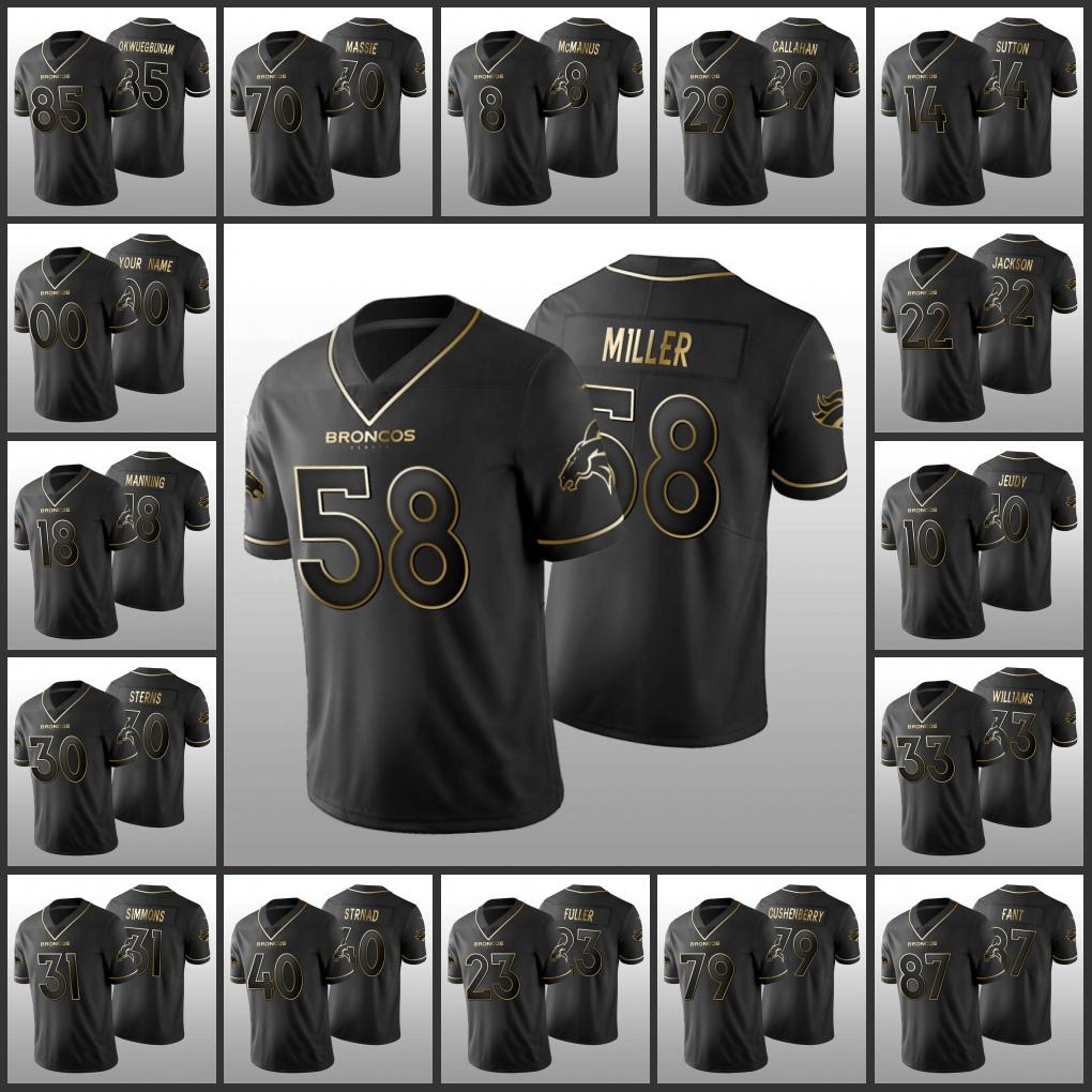 Denver''Broncos''Men #58 Von Miller 31 Justin Simmons 10 Jerry Jeudy 33 Javonte Williams Women Youth Custom Black Golden Edition-image