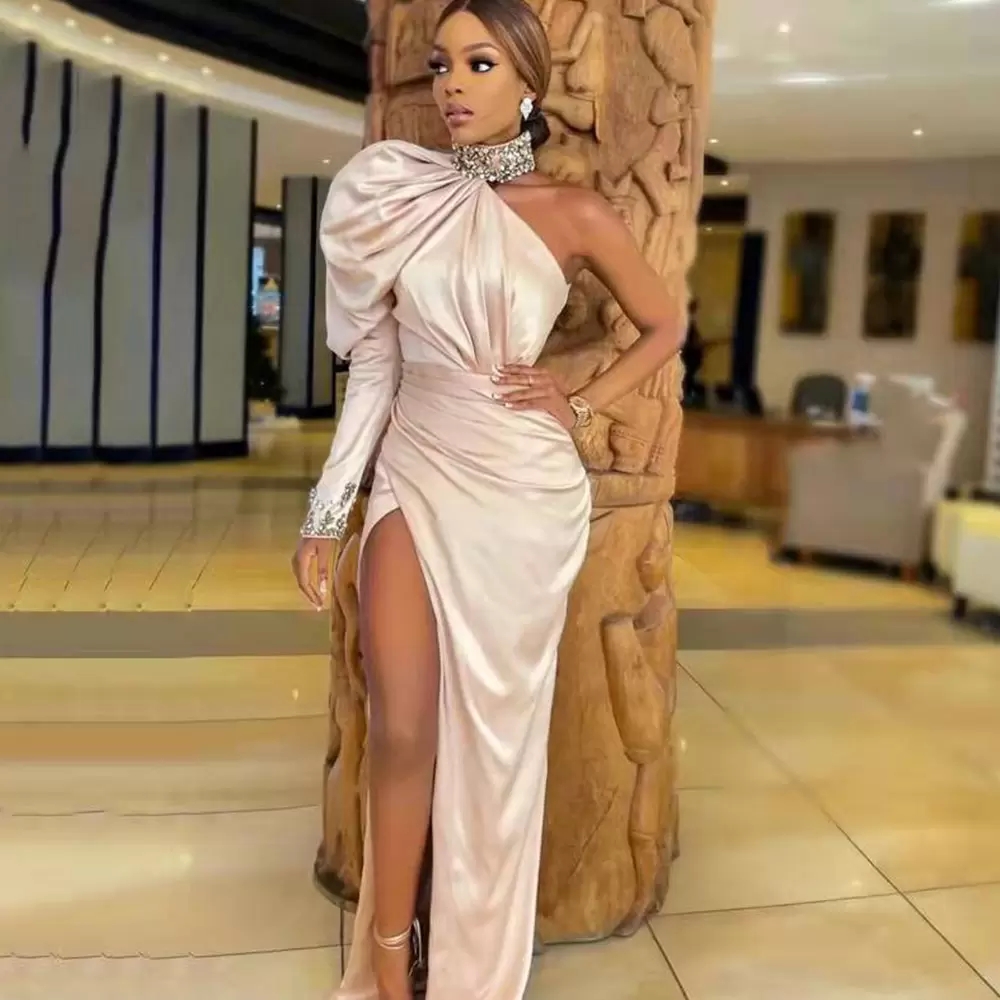 Elegant champagne Satin Mermaid Prom Dresses Beads High Neck One Shoulder Evening Dress Party Gowns Backless Slit vestidos de fiesta, Sage
Elegant champagne Satin Mermaid Prom Dresses Beads High Neck One Shoulder Evening Dress Party Gowns Backless Slit vestidos de fiesta, Sage