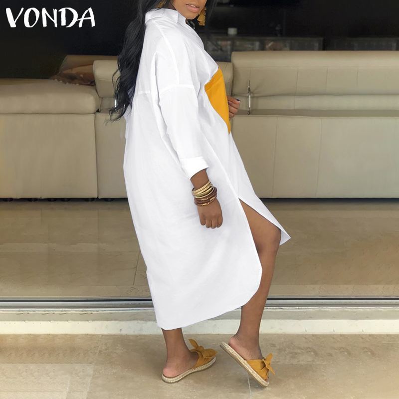 VONDA Woman Long Sleeve Blouses Autumn Patchwork Button Black White Shirts Femme Casual Bohemain Party Tops Loose Blusas S-5XL T200321