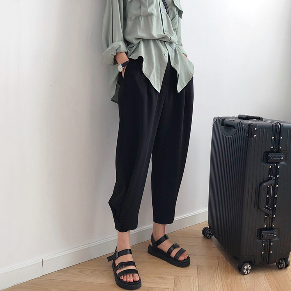 Loose Slacks Pants Female Wide Leg Solid Trousers Harem Women White High Waist For Office Casual Britches Korean Street Fashion 201112